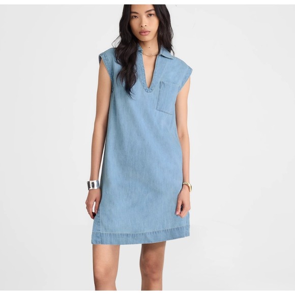 Madewell Dresses & Skirts - Madewell Denim Tunic Dress Womens L Blue Kelleyville Wash Cotton Linen Cowgirl